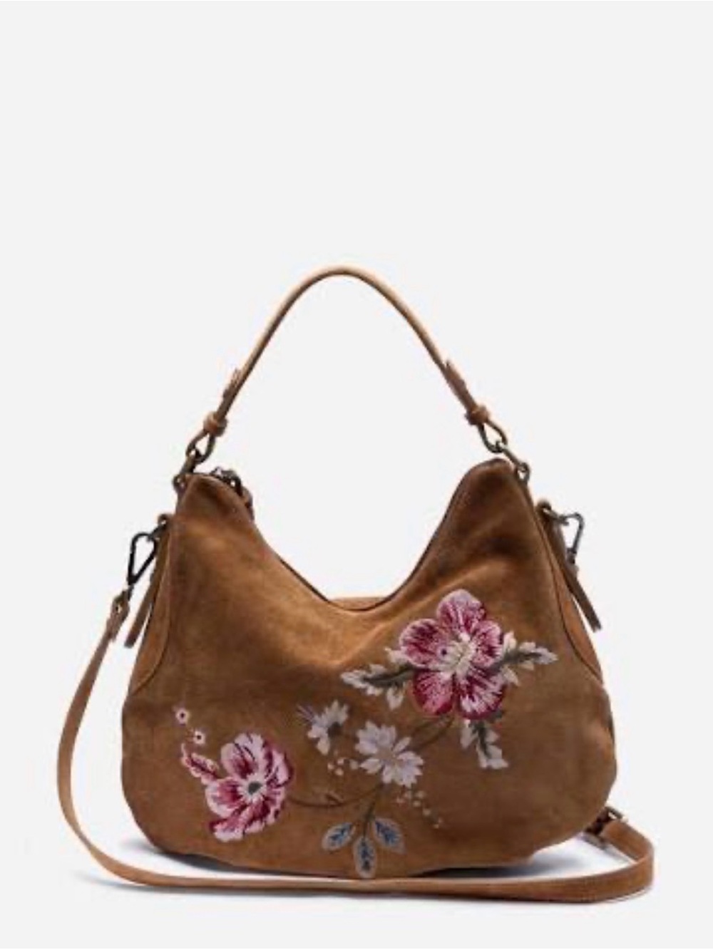 Johnny Was NWT Florrie, Suede Floral Embroidered Hobo Bag i